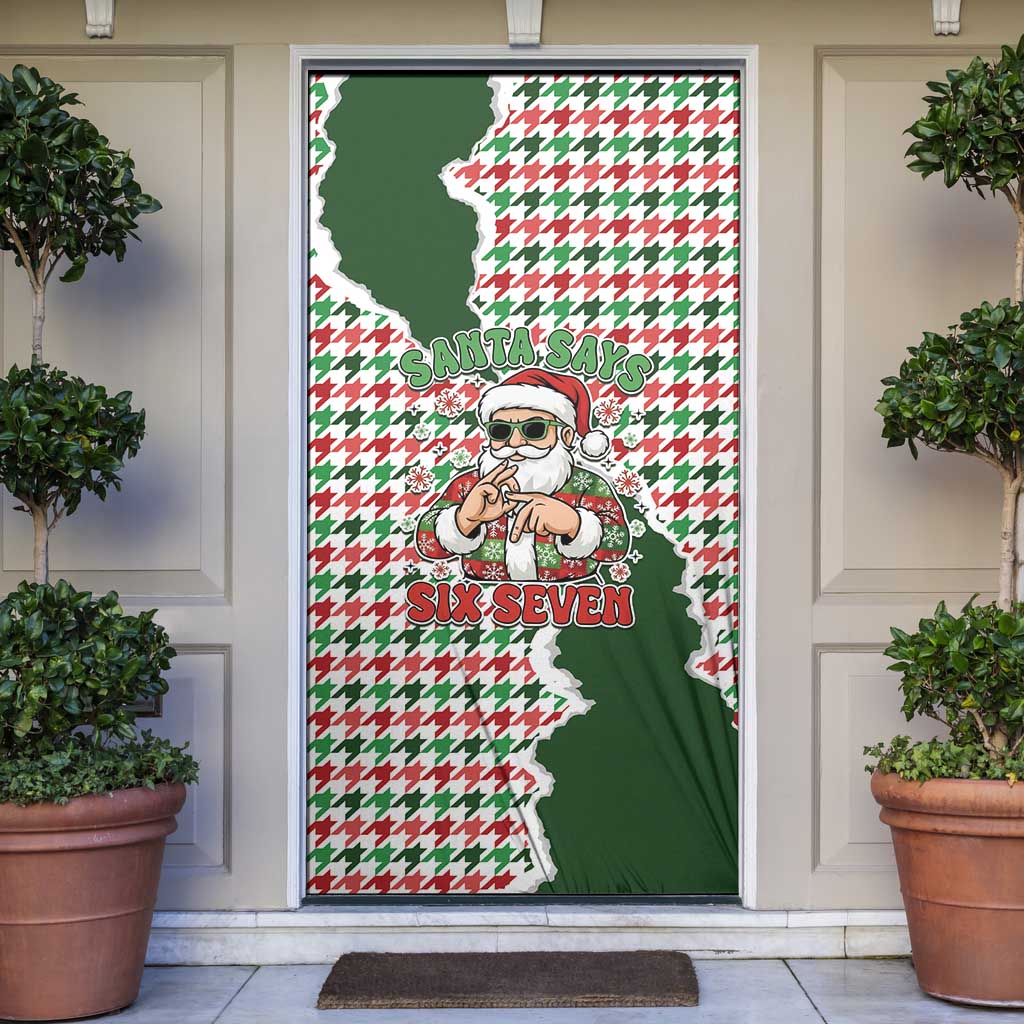 Funny Santa Claus Says Six Seven Door Cover Christmas Houndstooth Pattern - Wonder Print Shop