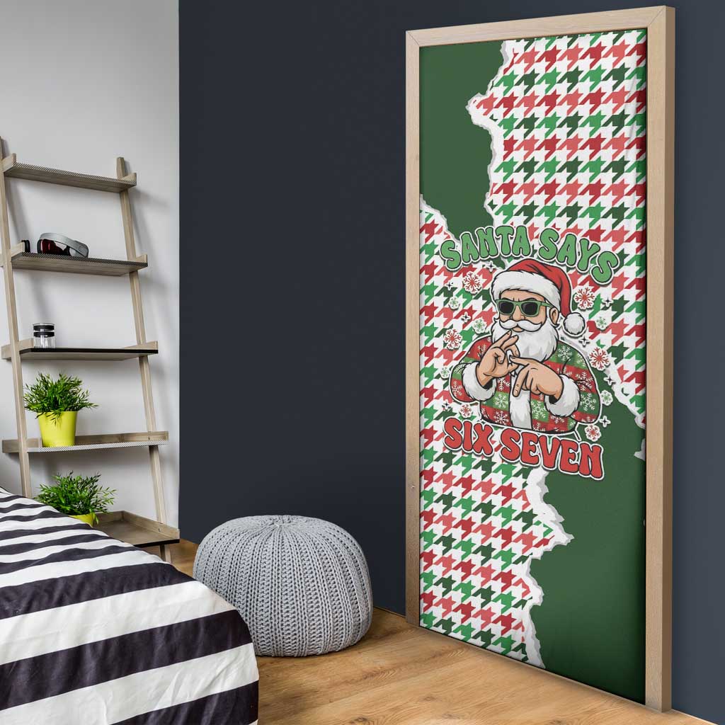 Funny Santa Claus Says Six Seven Door Cover Christmas Houndstooth Pattern - Wonder Print Shop