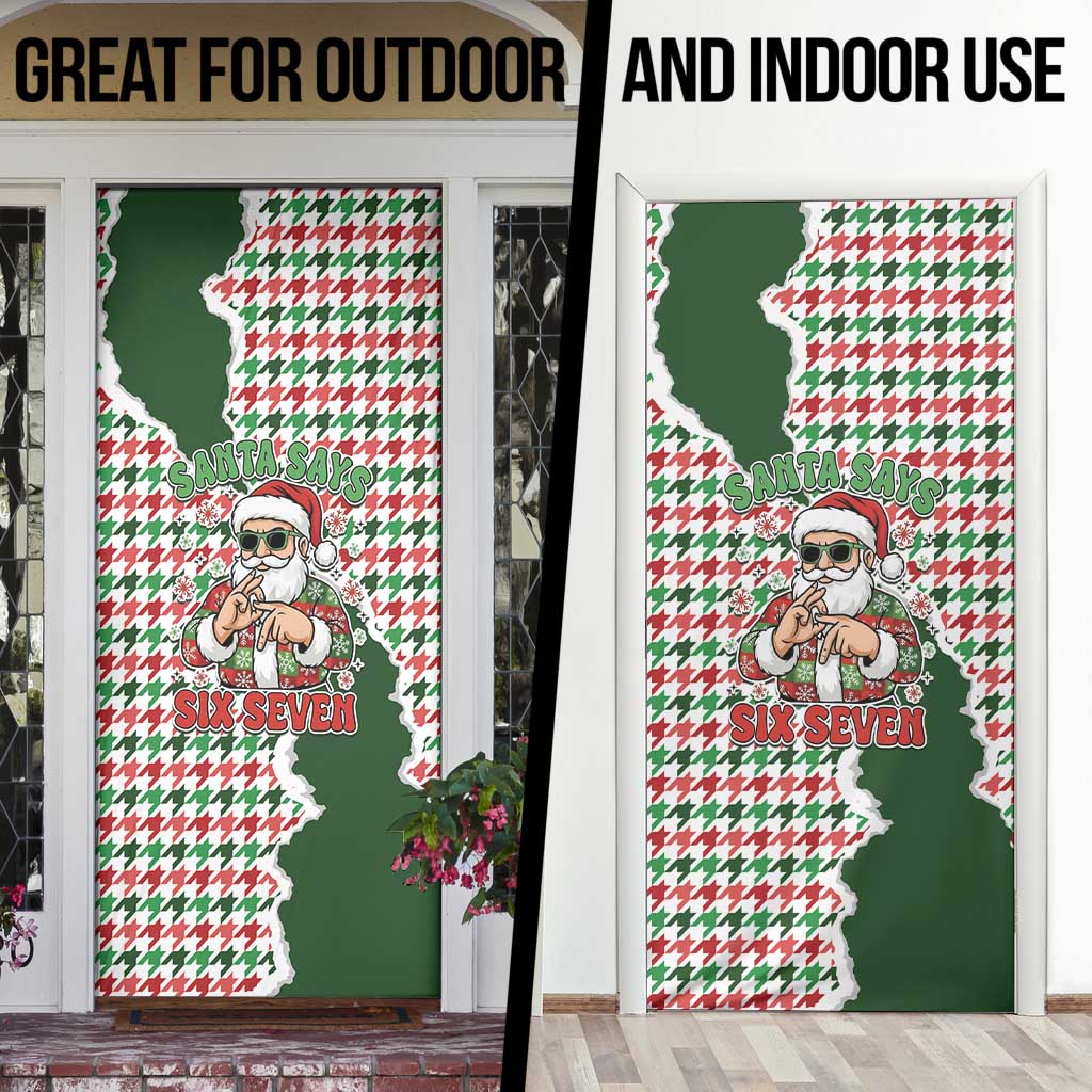 Funny Santa Claus Says Six Seven Door Cover Christmas Houndstooth Pattern - Wonder Print Shop
