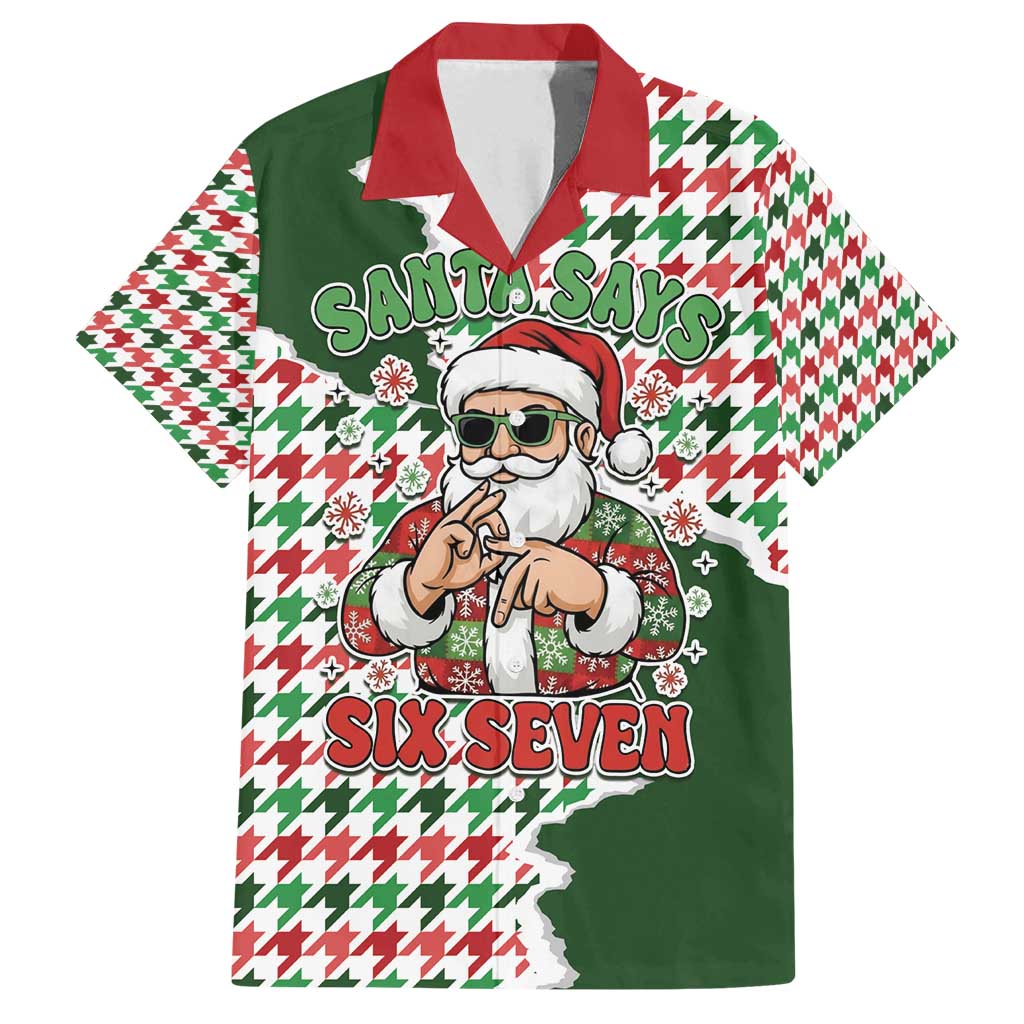 Funny Santa Claus Says Six Seven Family Matching Long Sleeve Bodycon Dress and Hawaiian Shirt Christmas Houndstooth Pattern - Wonder Print Shop