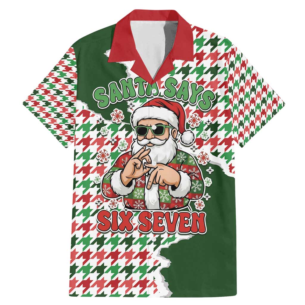 Funny Santa Claus Says Six Seven Family Matching Mermaid Dress and Hawaiian Shirt Christmas Houndstooth Pattern - Wonder Print Shop