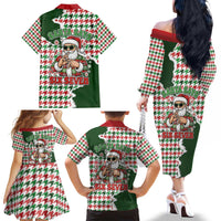 Funny Santa Claus Says Six Seven Family Matching Off The Shoulder Long Sleeve Dress and Hawaiian Shirt Christmas Houndstooth Pattern - Wonder Print Shop