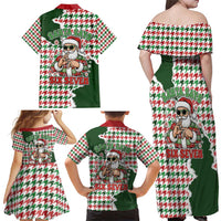 Funny Santa Claus Says Six Seven Family Matching Off Shoulder Maxi Dress and Hawaiian Shirt Christmas Houndstooth Pattern - Wonder Print Shop