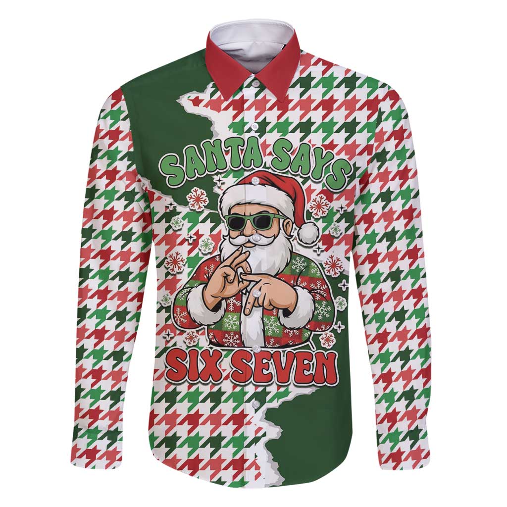Funny Santa Claus Says Six Seven Family Matching Off Shoulder Maxi Dress and Hawaiian Shirt Christmas Houndstooth Pattern - Wonder Print Shop
