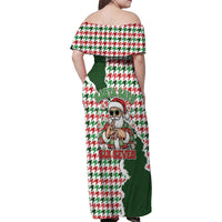Funny Santa Claus Says Six Seven Family Matching Off Shoulder Maxi Dress and Hawaiian Shirt Christmas Houndstooth Pattern - Wonder Print Shop