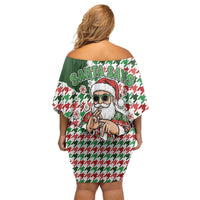 Funny Santa Claus Says Six Seven Family Matching Off Shoulder Short Dress and Hawaiian Shirt Christmas Houndstooth Pattern - Wonder Print Shop