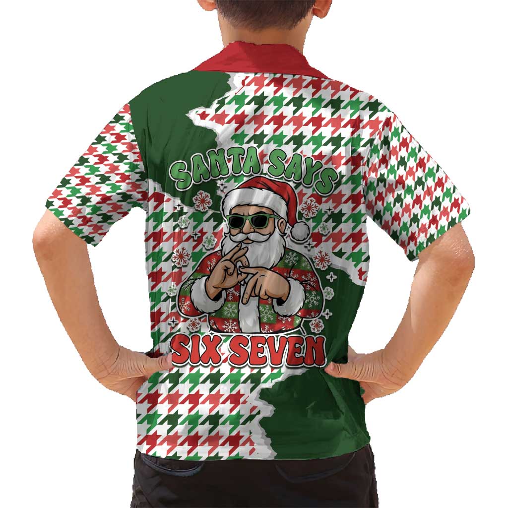 Funny Santa Claus Says Six Seven Family Matching Puletasi and Hawaiian Shirt Christmas Houndstooth Pattern - Wonder Print Shop