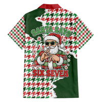 Funny Santa Claus Says Six Seven Family Matching Puletasi and Hawaiian Shirt Christmas Houndstooth Pattern - Wonder Print Shop