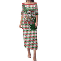 Funny Santa Claus Says Six Seven Family Matching Puletasi and Hawaiian Shirt Christmas Houndstooth Pattern - Wonder Print Shop
