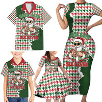 Funny Santa Claus Says Six Seven Family Matching Short Sleeve Bodycon Dress and Hawaiian Shirt Christmas Houndstooth Pattern - Wonder Print Shop