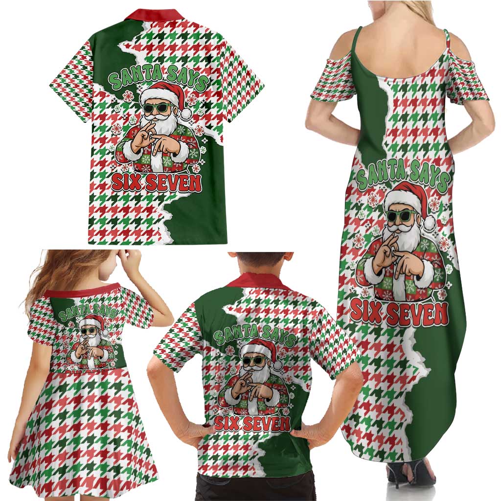 Funny Santa Claus Says Six Seven Family Matching Summer Maxi Dress and Hawaiian Shirt Christmas Houndstooth Pattern - Wonder Print Shop