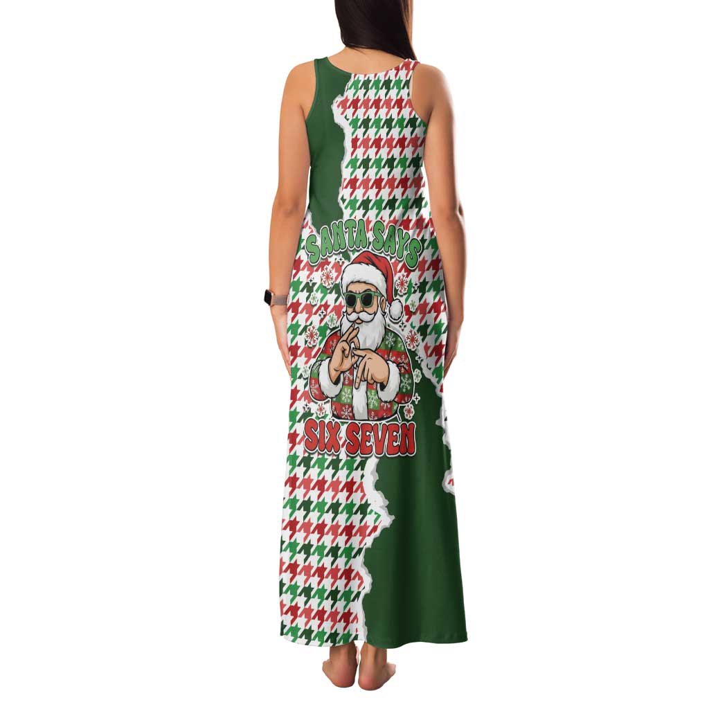 Funny Santa Claus Says Six Seven Family Matching Tank Maxi Dress and Hawaiian Shirt Christmas Houndstooth Pattern - Wonder Print Shop