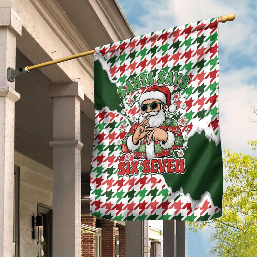 Funny Santa Claus Says Six Seven Garden Flag Christmas Houndstooth Pattern - Wonder Print Shop