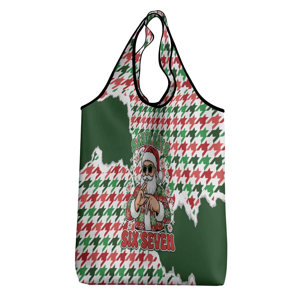 Funny Santa Claus Says Six Seven Grocery Bag Christmas Houndstooth Pattern - Wonder Print Shop