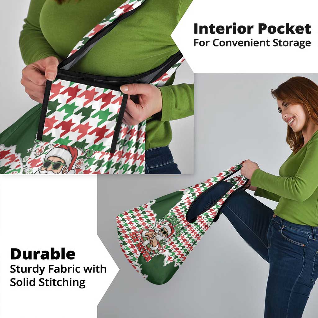 Funny Santa Claus Says Six Seven Grocery Bag Christmas Houndstooth Pattern - Wonder Print Shop