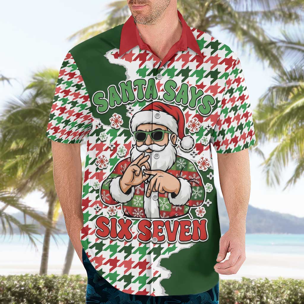 Funny Santa Claus Says Six Seven Hawaiian Shirt Christmas Houndstooth Pattern - Wonder Print Shop