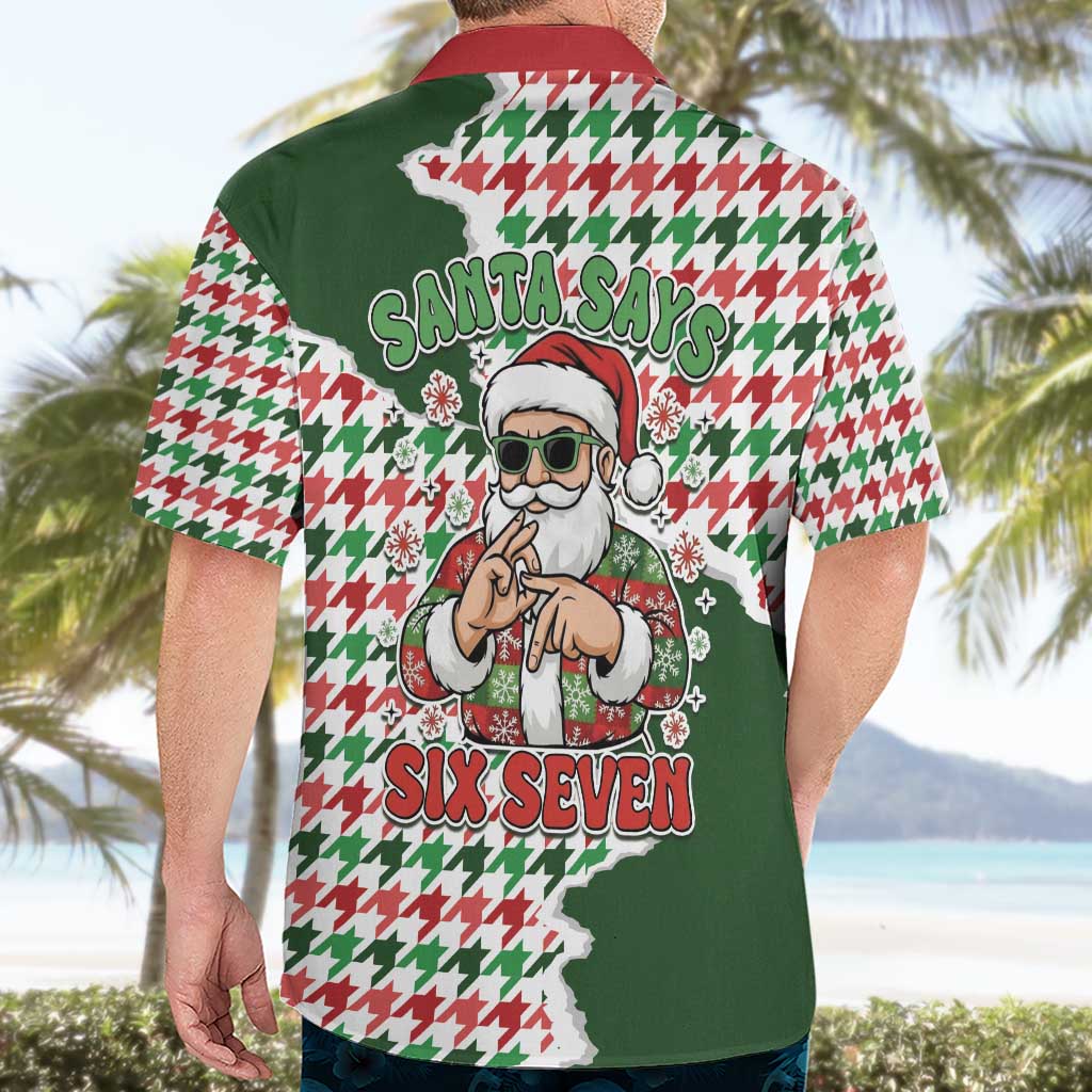 Funny Santa Claus Says Six Seven Hawaiian Shirt Christmas Houndstooth Pattern - Wonder Print Shop