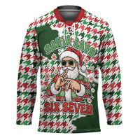 Funny Santa Claus Says Six Seven Hockey Jersey Christmas Houndstooth Pattern - Wonder Print Shop
