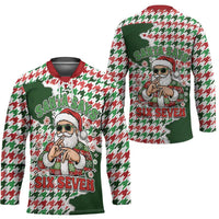 Funny Santa Claus Says Six Seven Hockey Jersey Christmas Houndstooth Pattern - Wonder Print Shop