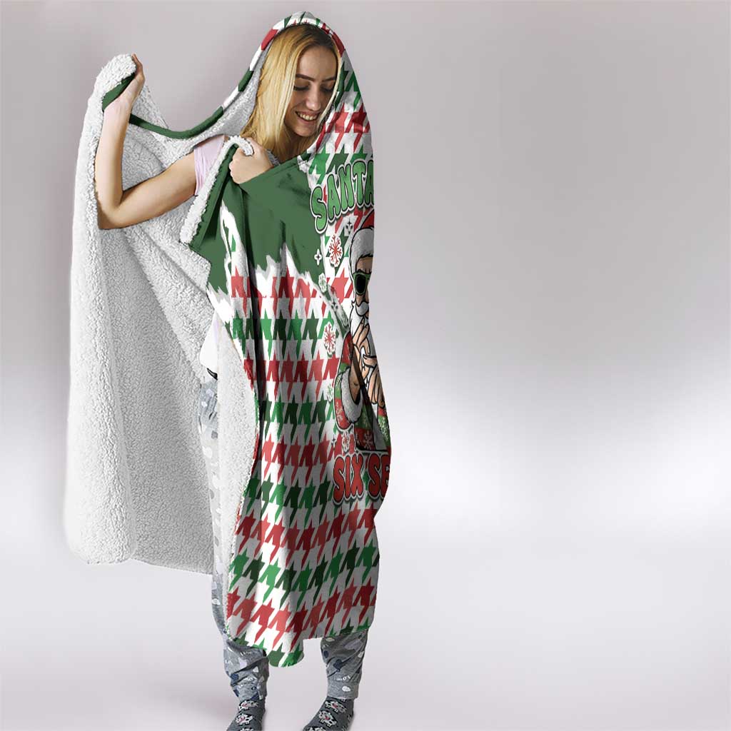 Funny Santa Claus Says Six Seven Hooded Blanket Christmas Houndstooth Pattern - Wonder Print Shop