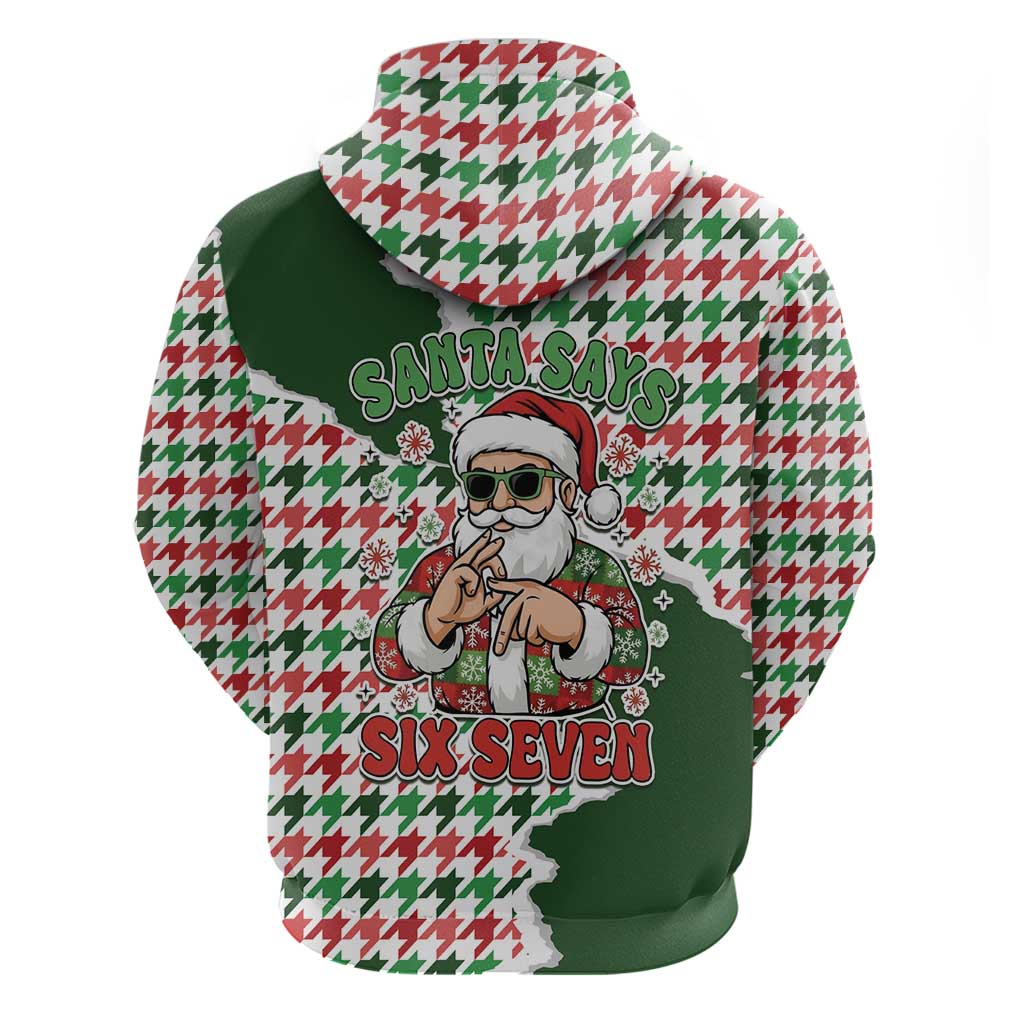 Funny Santa Claus Says Six Seven Hoodie Christmas Houndstooth Pattern - Wonder Print Shop