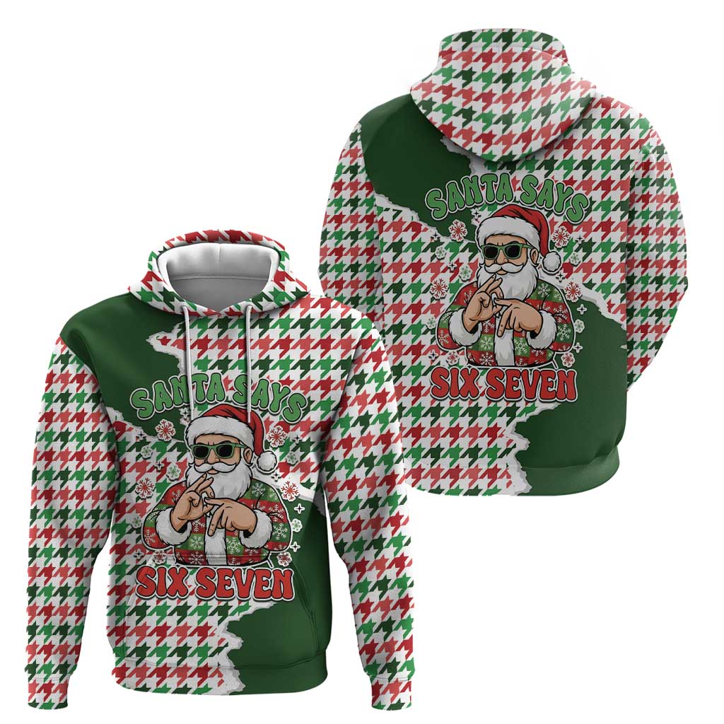 Funny Santa Claus Says Six Seven Hoodie Christmas Houndstooth Pattern - Wonder Print Shop
