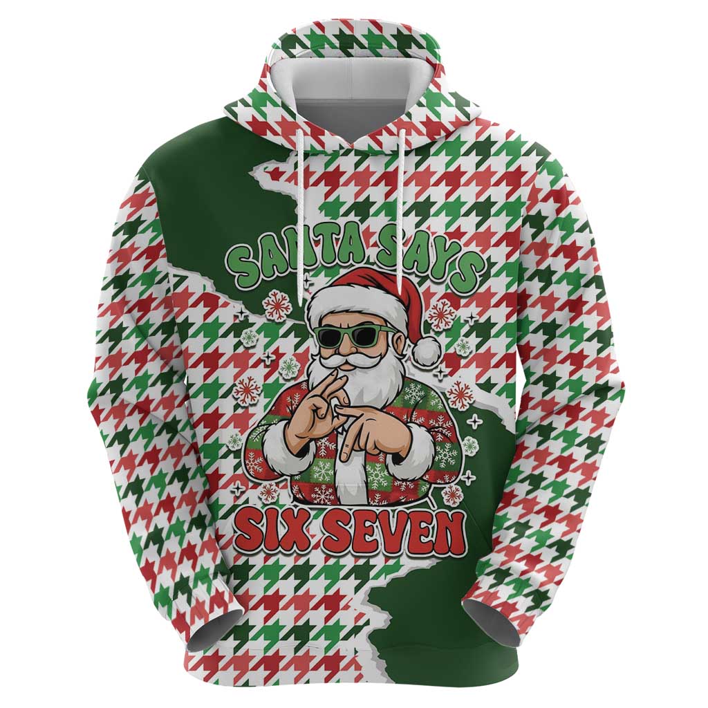 Funny Santa Claus Says Six Seven Hoodie Christmas Houndstooth Pattern - Wonder Print Shop