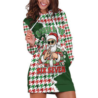 Funny Santa Claus Says Six Seven Hoodie Dress Christmas Houndstooth Pattern - Wonder Print Shop