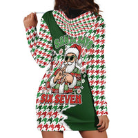 Funny Santa Claus Says Six Seven Hoodie Dress Christmas Houndstooth Pattern - Wonder Print Shop