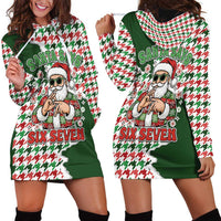 Funny Santa Claus Says Six Seven Hoodie Dress Christmas Houndstooth Pattern - Wonder Print Shop