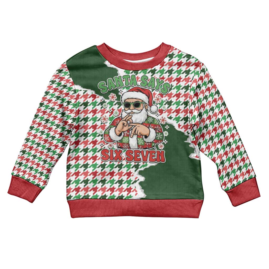 Funny Santa Claus Says Six Seven Kid Ugly Christmas Sweater Christmas Houndstooth Pattern - Wonder Print Shop