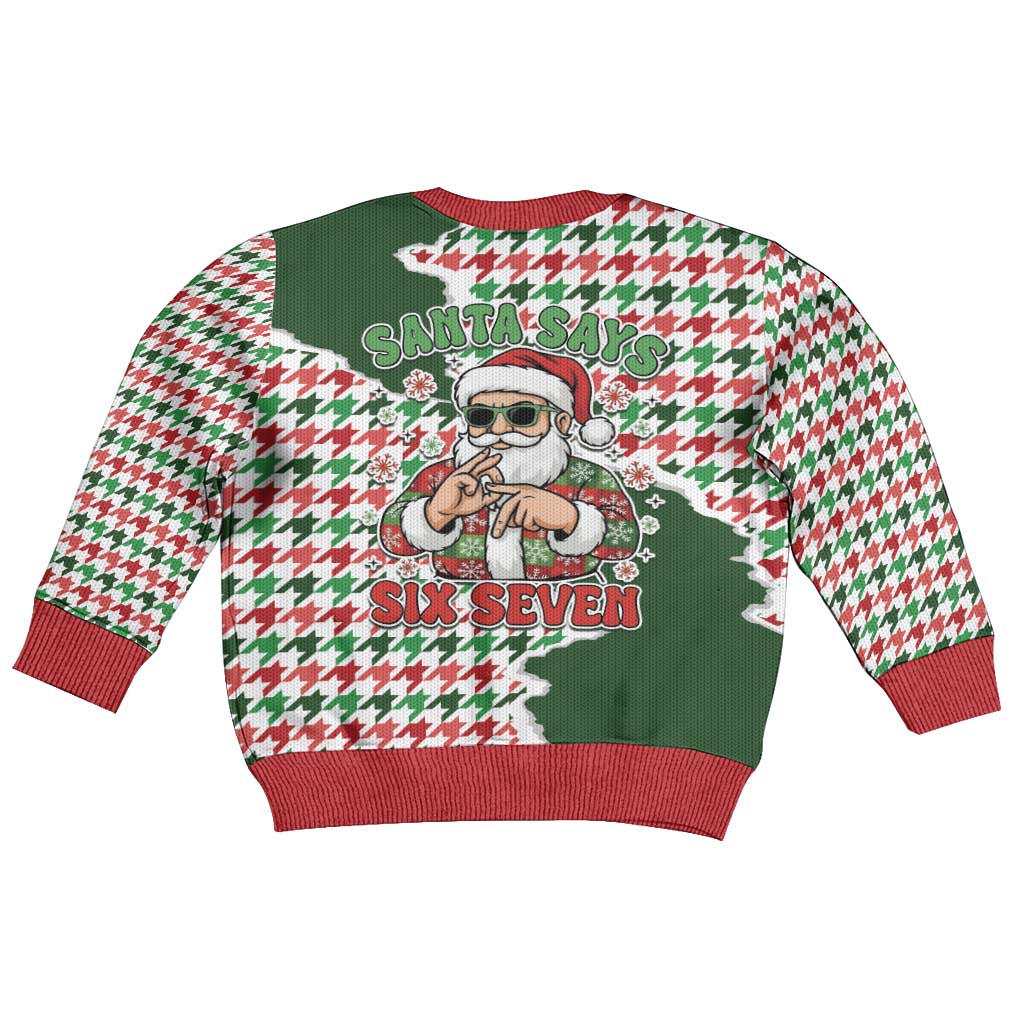 Funny Santa Claus Says Six Seven Kid Ugly Christmas Sweater Christmas Houndstooth Pattern - Wonder Print Shop