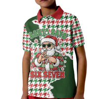 Funny Santa Claus Says Six Seven Kid Polo Shirt Christmas Houndstooth Pattern - Wonder Print Shop