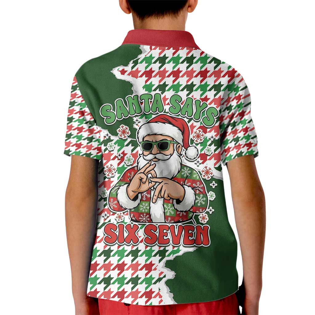 Funny Santa Claus Says Six Seven Kid Polo Shirt Christmas Houndstooth Pattern - Wonder Print Shop
