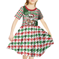 Funny Santa Claus Says Six Seven Kid Short Sleeve Dress Christmas Houndstooth Pattern - Wonder Print Shop