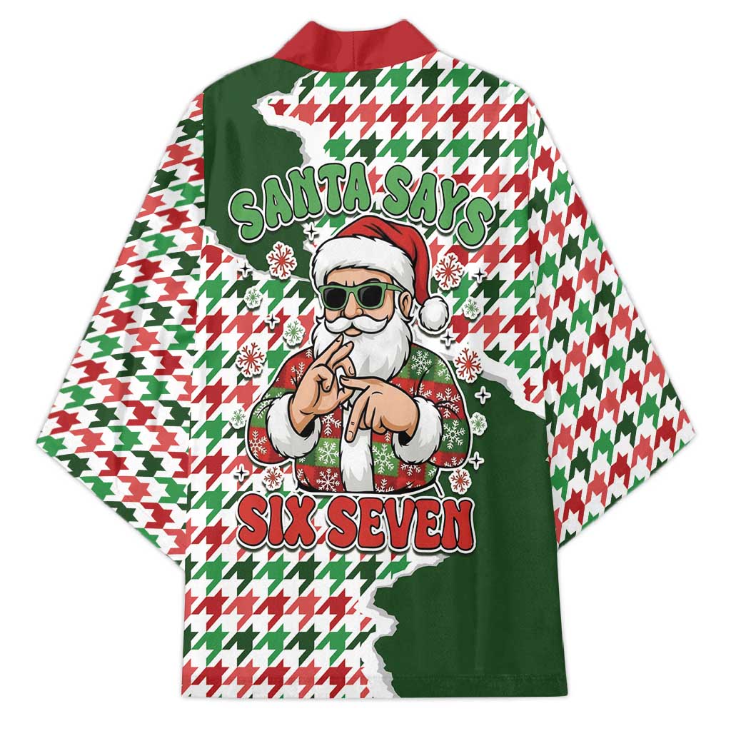 Funny Santa Claus Says Six Seven Kimono Christmas Houndstooth Pattern - Wonder Print Shop
