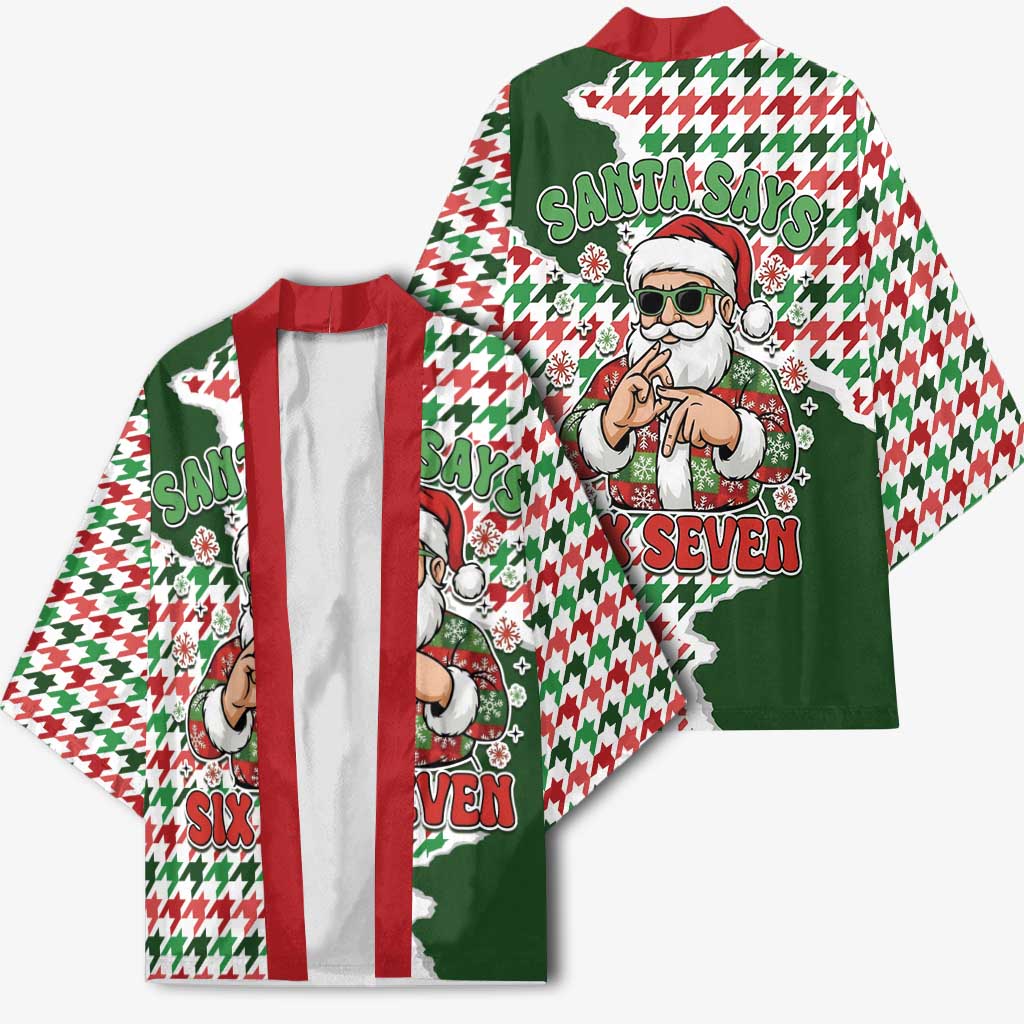 Funny Santa Claus Says Six Seven Kimono Christmas Houndstooth Pattern - Wonder Print Shop