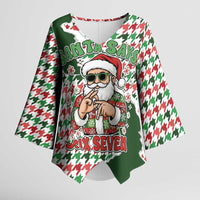 Funny Santa Claus Says Six Seven Kimono Sleeve Blouse Christmas Houndstooth Pattern - Wonder Print Shop