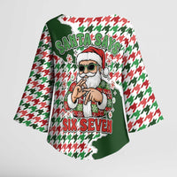 Funny Santa Claus Says Six Seven Kimono Sleeve Blouse Christmas Houndstooth Pattern - Wonder Print Shop