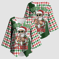 Funny Santa Claus Says Six Seven Kimono Sleeve Blouse Christmas Houndstooth Pattern - Wonder Print Shop