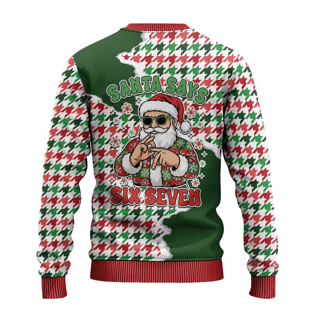 Funny Santa Claus Says Six Seven Ugly Christmas Sweater Christmas Houndstooth Pattern - Wonder Print Shop