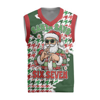 Funny Santa Claus Says Six Seven Christmas Knitted V-Neck Vest Christmas Houndstooth Pattern - Wonder Print Shop