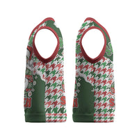 Funny Santa Claus Says Six Seven Christmas Knitted V-Neck Vest Christmas Houndstooth Pattern - Wonder Print Shop