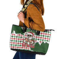 Funny Santa Claus Says Six Seven Leather Tote Bag Christmas Houndstooth Pattern - Wonder Print Shop