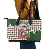 Funny Santa Claus Says Six Seven Leather Tote Bag Christmas Houndstooth Pattern - Wonder Print Shop