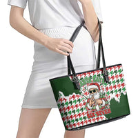 Funny Santa Claus Says Six Seven Leather Tote Bag Christmas Houndstooth Pattern - Wonder Print Shop