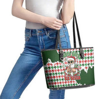 Funny Santa Claus Says Six Seven Leather Tote Bag Christmas Houndstooth Pattern - Wonder Print Shop