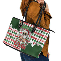 Funny Santa Claus Says Six Seven Leather Tote Bag Christmas Houndstooth Pattern - Wonder Print Shop