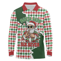 Funny Santa Claus Says Six Seven Long Sleeve Polo Shirt Christmas Houndstooth Pattern - Wonder Print Shop
