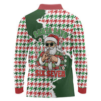 Funny Santa Claus Says Six Seven Long Sleeve Polo Shirt Christmas Houndstooth Pattern - Wonder Print Shop